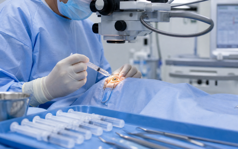 Representative image of ophthalmic viscoelastic devices being used during eye surgery, highlighting how OVD syringes have become a strategic consumables category in cataract, glaucoma and corneal procedures as global demand for advanced anterior segment surgery continues to rise.
