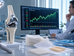 Representative image of orthopedic implants, wound care materials and market data screens, reflecting Smith+Nephew’s medical technology turnaround, share buyback momentum and investor focus ahead of its H1 2026 results.