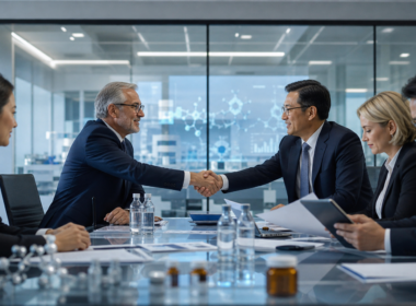 Representative image of pharmaceutical mergers and acquisitions in 2026, as major drugmakers use record dealmaking firepower, patent cliff pressure, and China-sourced biotech innovation to rebuild global pipelines.