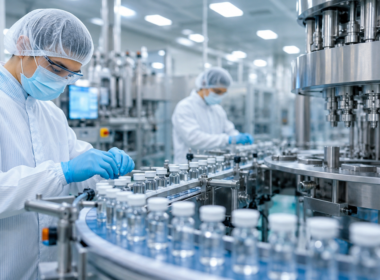 Representative image of a sterile pharmaceutical manufacturing line, reflecting Eli Lilly and Company’s $4.5 billion Indiana expansion to scale obesity drug, GLP-1 and genetic medicine production capacity.