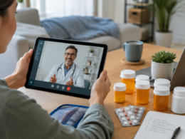 Representative image of a patient using a telehealth consultation alongside generic prescription medicines, illustrating GoodRx Holdings’ push into subscription-based digital healthcare through GoodRx Companion.