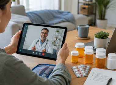Representative image of a patient using a telehealth consultation alongside generic prescription medicines, illustrating GoodRx Holdings’ push into subscription-based digital healthcare through GoodRx Companion.