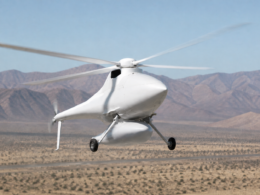 Representative image of an unmanned rotorcraft in flight over a desert test range, illustrating the A160 Hummingbird’s variable-speed rotor legacy and its influence on future autonomous helicopter design.