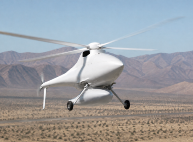 Representative image of an unmanned rotorcraft in flight over a desert test range, illustrating the A160 Hummingbird’s variable-speed rotor legacy and its influence on future autonomous helicopter design.
