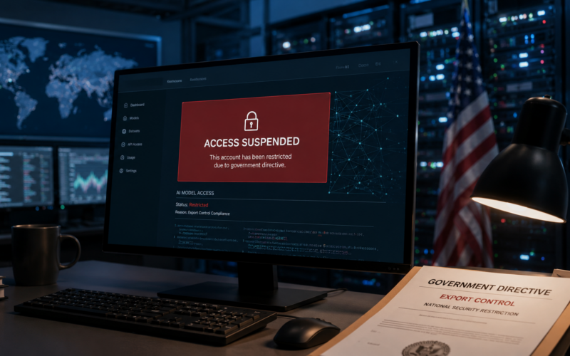Representative image: AI model access restrictions and export-control compliance concerns take centre stage as Anthropic’s Fable 5 and Mythos 5 suspension raises new enterprise technology risks.