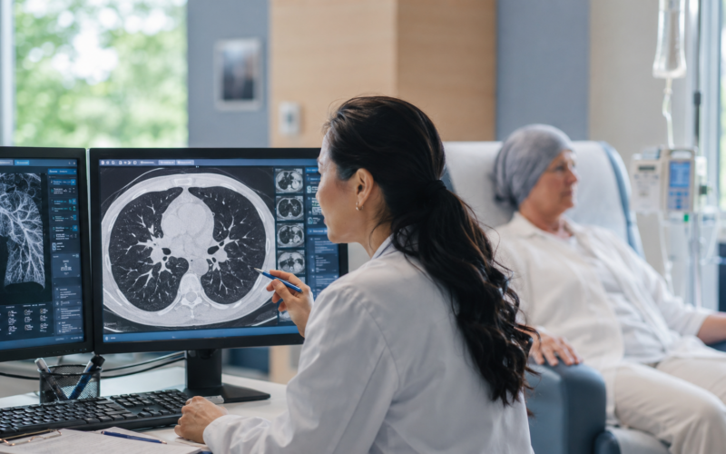 Representative image showing lung cancer imaging and oncology care, as Akeso Inc.’s ivonescimab survival results raise fresh questions about the future of standard NSCLC treatment.
