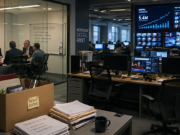 Representative image: A modern newsroom undergoing workforce restructuring reflects the BBC’s 550-job reduction and Matt Brittin’s digital-first strategy, highlighting changing media roles, programme cuts and the future of public-service broadcasting.