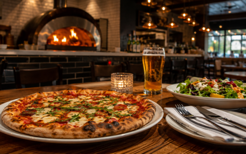 Representative image: Wood-fired pizza restaurant scene illustrating Brixx Wood Fired Pizza + Craft Bar’s Concord opening as the brand resumes expansion after a five-year pause.