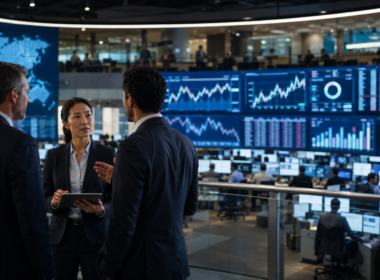 Representative image: A modern derivatives trading floor reflects CME Group’s leadership transition from Terry Duffy to Lynne Fitzpatrick and the exchange operator’s push into cryptocurrency futures, prediction markets and round-the-clock digital trading.