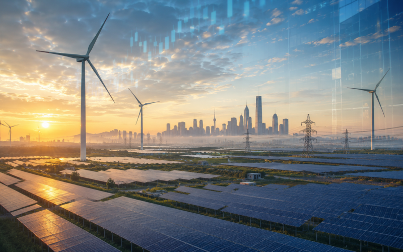 Representative image: Wind turbines and solar farms illustrate China Resources New Energy’s record Shenzhen IPO, which drew $943 billion in bids as investors chased China’s renewable energy expansion.