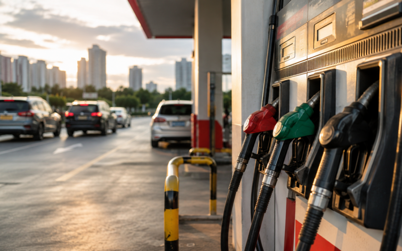 Representative image of fuel pumps at an urban gas station, illustrating how China’s gasoline and diesel price cut reflects weaker fuel demand, refinery pressure and shifting oil-market dynamics.