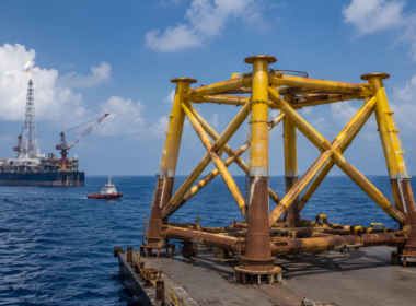 Conrad Asia Energy’s Mako gas project: Representative image of offshore gas infrastructure fabrication and transport activities, reflecting progress toward first gas production from the Mako gas field in Indonesia’s West Natuna Sea.