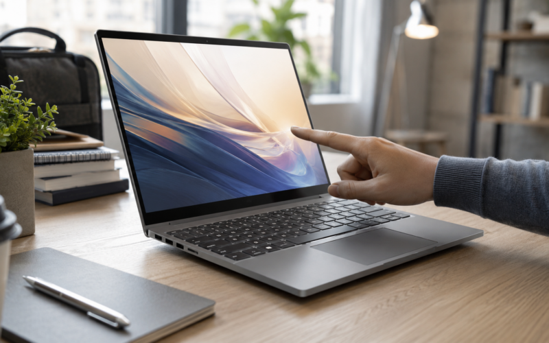 Representative image showing a modern touch-screen laptop, as Dell Technologies targets Apple’s MacBook lineup with a lower-priced XPS 13 for students and young professionals.