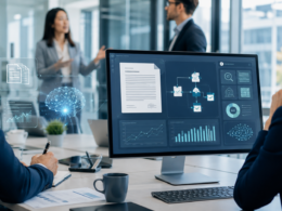 Representative image of AI-powered digital agreement workflows in a corporate office setting. The visual reflects Docusign’s push into Intelligent Agreement Management as investors assess whether enterprise automation can strengthen DOCU stock momentum.