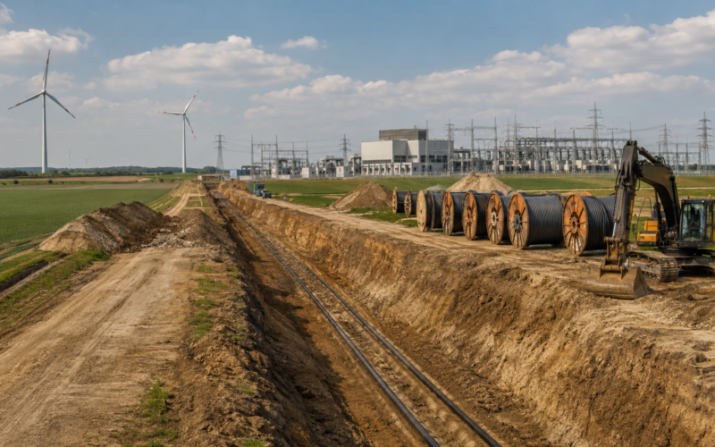Representative image of underground HVDC cable construction, showing how Germany’s SuedLink project aims to carry northern wind power to industrial demand centres in Bavaria and Baden-Württemberg.