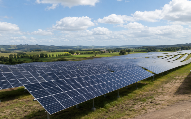 Representative image of a large-scale solar farm, reflecting Contact Energy and Lightsource bp’s NZ$305 million Glorit solar project near Auckland.