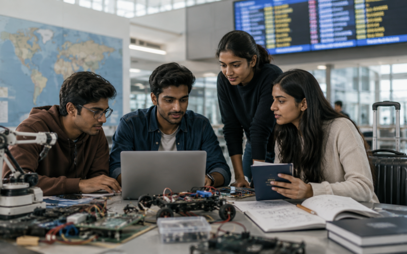 Indian engineering students work on technology projects as global labour shortages, STEM education demand and study abroad pathways reshape career opportunities for India’s technical talent. Representative image.