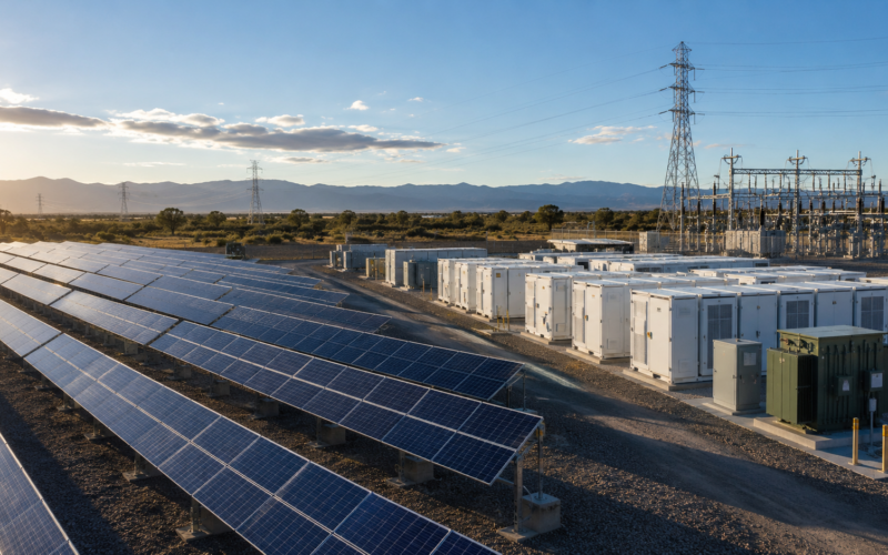 Representative image of solar panels and battery storage infrastructure, reflecting Nextpower’s push into the solar-plus-storage market through its Prevalon acquisition.