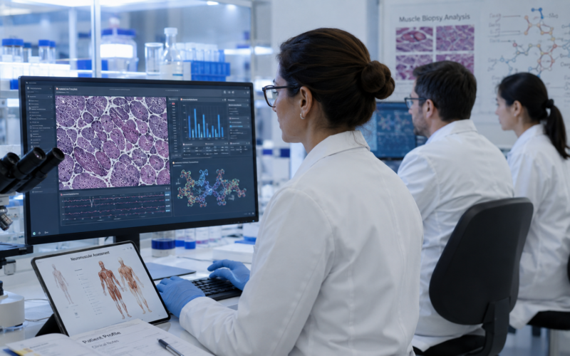 Representative image of rare muscle disease research as Novartis AG’s del-brax data strengthens its Avidity Biosciences acquisition story, RNA therapy strategy, and facioscapulohumeral muscular dystrophy pipeline.