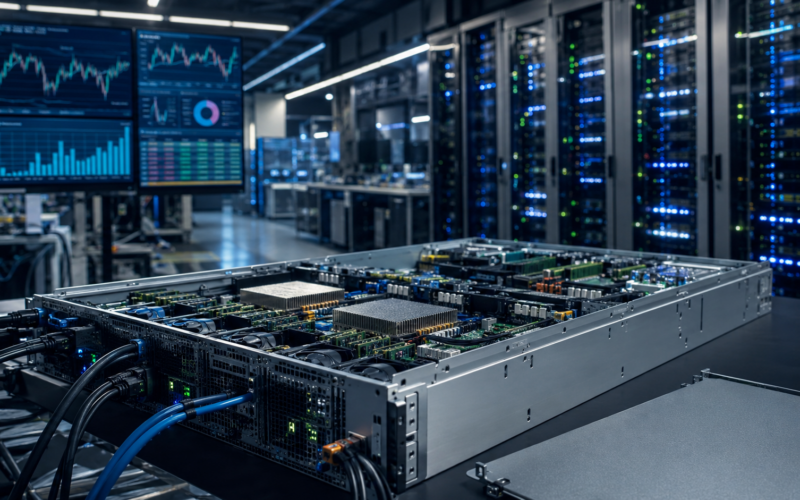 Representative image of AI server hardware and data center infrastructure as Super Micro Computer’s $7 billion financing plan puts SMCI stock, AI server demand, dilution risk, and working-capital pressure under investor scrutiny.
