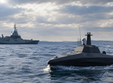 Representative image: An autonomous naval drone operating alongside a warship reflects Safran’s proposed €2.24 billion acquisition of Exail Technologies and the growing strategic value of maritime robotics in European defense.
