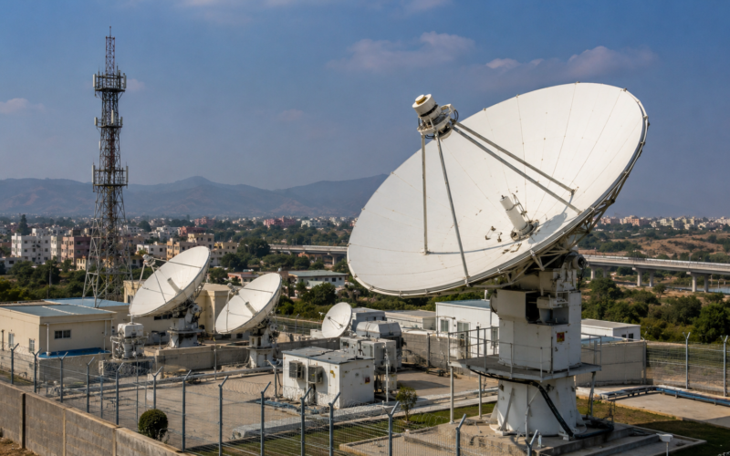 Representative image of a satellite communications ground station, highlighting how Starlink’s India launch plans could reshape satellite broadband, spectrum policy, rural connectivity and telecom competition with Bharti Airtel and Reliance Jio.