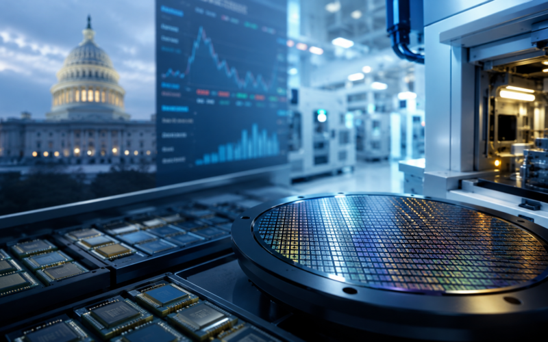 Representative image of a semiconductor fab and policy backdrop as Taiwan Semiconductor Manufacturing Company Limited faces U.S. scrutiny over patents and export controls while TSM stock remains driven by strong AI chip demand.