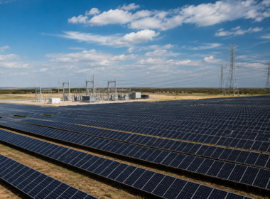 Representative image: Utility-scale solar panels and grid infrastructure illustrate RWE AG’s 298MW Texas solar PPA with Meta Platforms Inc, as data-centre power demand drives U.S. renewable energy growth.