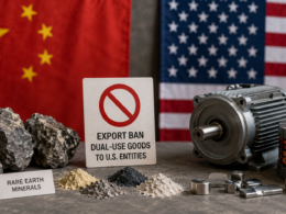 Representative image of rare earth minerals and industrial motor components as China targets MP Materials and USA Rare Earth in a critical minerals export ban.