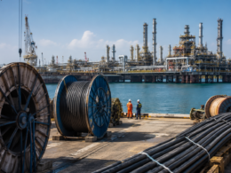 Representative image of industrial cable reels at an offshore energy facility, reflecting MESC’s SAR 175 million ADNOC-linked cable order for the Lower Zakum development project in the United Arab Emirates.