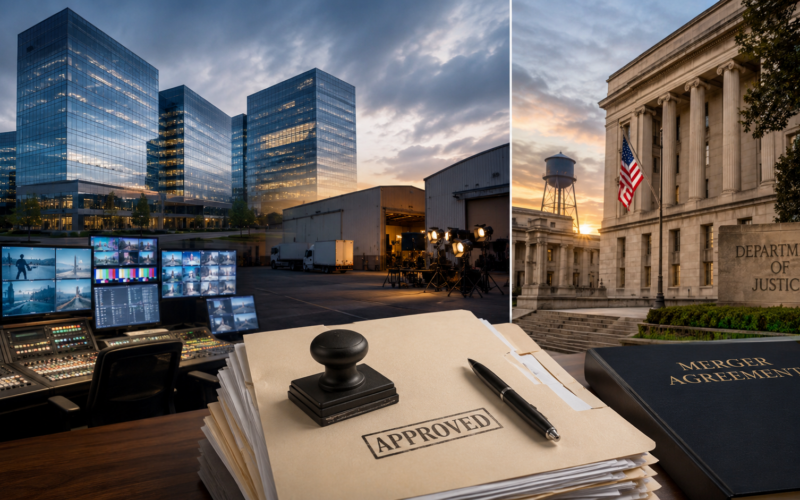Representative image of a media merger approval process, highlighting how United States Department of Justice clearance could reshape the Paramount Skydance and Warner Bros. Discovery deal, streaming competition and media consolidation.