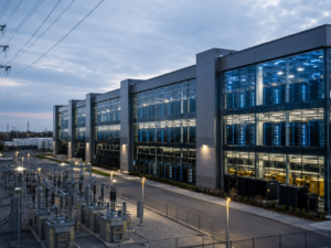 Representative image: A modern data centre campus with power infrastructure illustrates how Broadcom, Apollo and Blackstone’s AI XPV Platform could reshape AI compute financing, semiconductor demand and large-scale artificial intelligence infrastructure deployment.