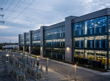 Representative image: A modern data centre campus with power infrastructure illustrates how Broadcom, Apollo and Blackstone’s AI XPV Platform could reshape AI compute financing, semiconductor demand and large-scale artificial intelligence infrastructure deployment.