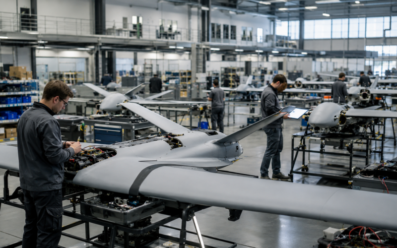 Representative image: A modern drone manufacturing facility reflects Schaeffler and Delair’s plan to scale European military drone production to 100 units a day in France.