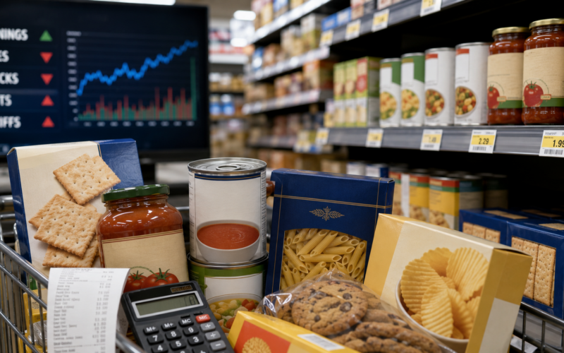 packaged foods in a grocery aisle