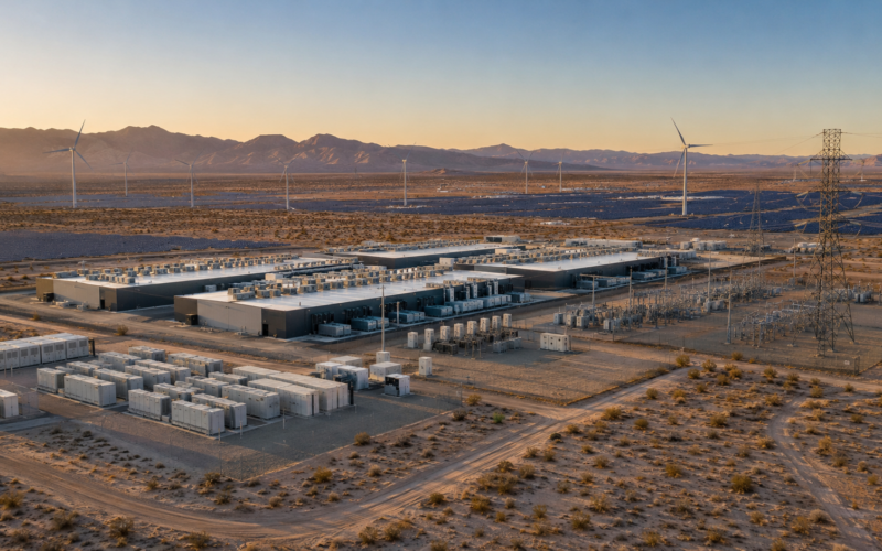 Representative image: A renewable-powered desert data centre illustrates Envision Energy’s Mission Gobi plan to develop 5 GW of green AI infrastructure as global power grids face rising computing demand.