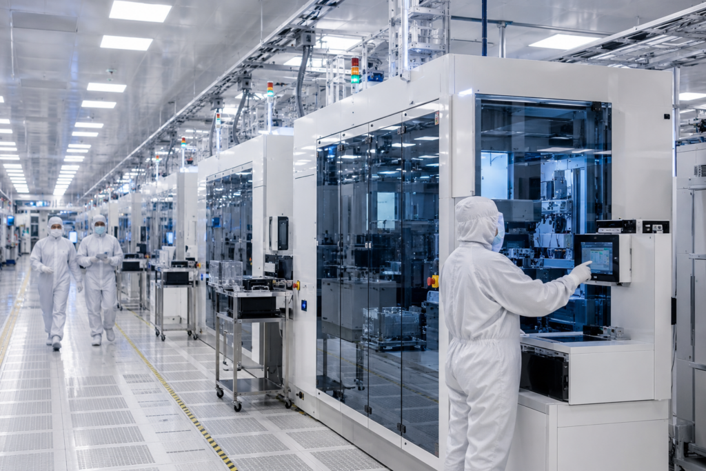 Current image: Representative image of a high-tech semiconductor cleanroom, reflecting Applied Materials’ Singapore manufacturing expansion and the growing AI chip supply-chain demand shaping AMAT stock sentiment.