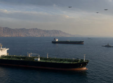 Representative image: Oil tankers and naval patrol vessels near a strategic Gulf shipping route highlight how Strait of Hormuz tensions are shaping the proposed United States and Iran peace deal.