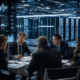 Representative image of technology executives reviewing artificial intelligence infrastructure investment plans, as Alphabet Inc.’s planned 80 billion dollar capital raise highlights the rising financial pressure behind the global AI data center race.