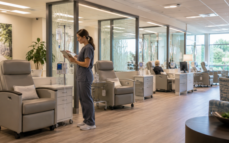A modern ambulatory infusion clinic highlights Apex Infusion’s growth strategy as its SkyKnight Capital partnership supports expansion across home and specialty infusion services. Representative image.