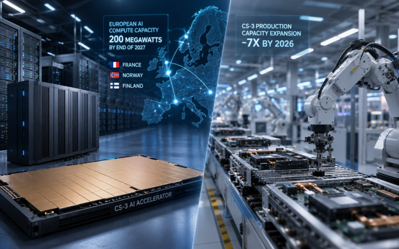Representative image of AI data center infrastructure and accelerator manufacturing as Cerebras Systems expands European compute capacity and scales CS-3 production.