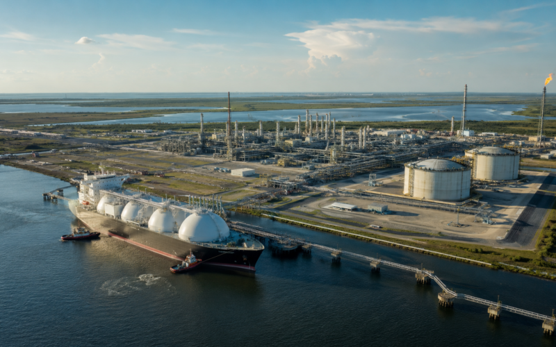 LNG export terminal infrastructure in coastal Louisiana, illustrating how the Commonwealth LNG Project in Cameron Parish aims to turn Caturus’ 9.5Mtpa facility into a major U.S. gas export hub by 2030. Representative image.