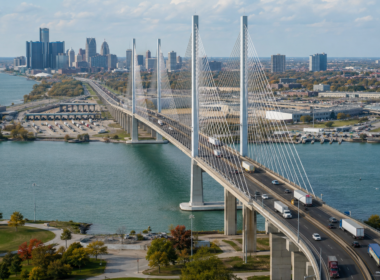 The C$6.4 billion Gordie Howe International Bridge opens a major new Detroit-Windsor trade corridor, adding freight capacity and strengthening Canada-US supply-chain connectivity. Representative image.