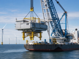 A heavy-lift vessel installs an offshore converter platform as Larsen & Toubro expands its European renewable-energy infrastructure pipeline through the ultra-mega TenneT offshore wind framework. Representative image.