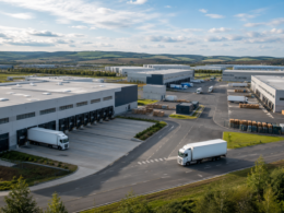 A modern French logistics and warehouse complex reflects Morgan Stanley Real Estate Investing’s acquisition of five fully occupied assets spanning Paris, Lille, Bordeaux, Nîmes and Tours. Representative image.