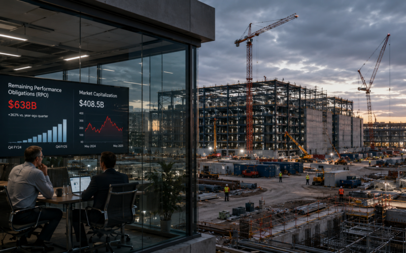 Representative image of Oracle Corporation’s artificial intelligence cloud infrastructure expansion, highlighting the investor debate over its $638 billion contracted revenue backlog and data center spending risk.