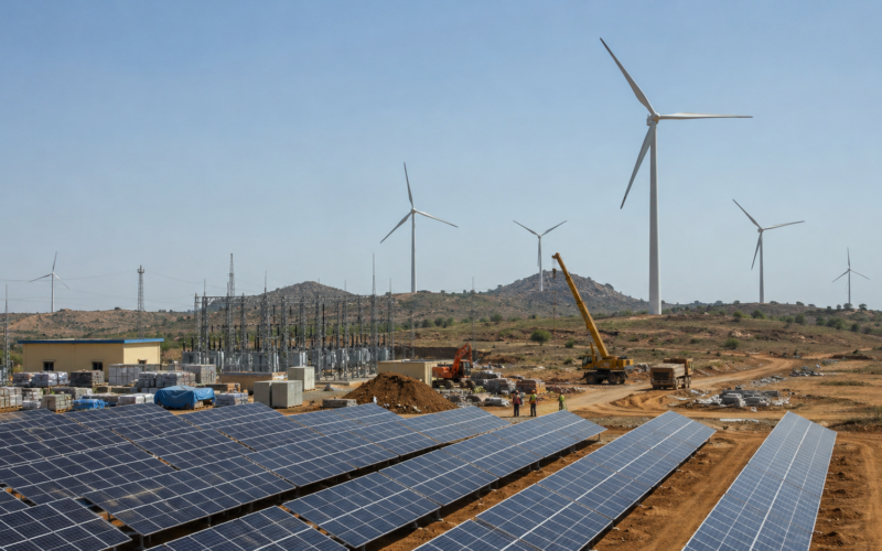 Tata Power has begun work on its ₹5,750 crore, 800 MW renewable energy project in Andhra Pradesh, combining solar capacity in Kurnool with wind power in Ananthapuram and battery-backed electricity supply. Representative image.