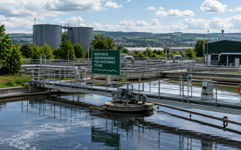 Representative image of a United Kingdom wastewater treatment facility as Severn Trent PLC reaffirms its FY27 outlook, capital investment plan and performance incentive target.