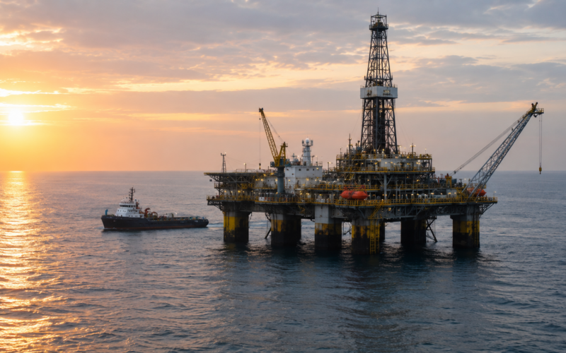 Representative image of a deepwater oil platform offshore Nigeria as Exxon Mobil Corporation advances the $1 billion Usan Infill Project to add new crude production.