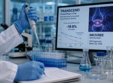 Representative image of obesity drug research as Rhythm Pharmaceuticals gains peer-reviewed validation for setmelanotide after the TRANSCEND Phase 3 trial publication.